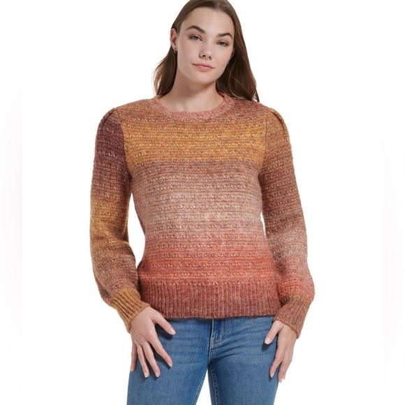Calvin Klein Women's Space Dye Ombre Crewneck Sweater Orange - Size S - Picture 1 of 5